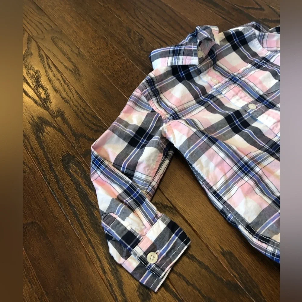 GYMBOREE Boys 2T Pink/White/Blue Plaid Long/Short Sleeved Button-Down Shirt EUC! - Picture 2 of 9